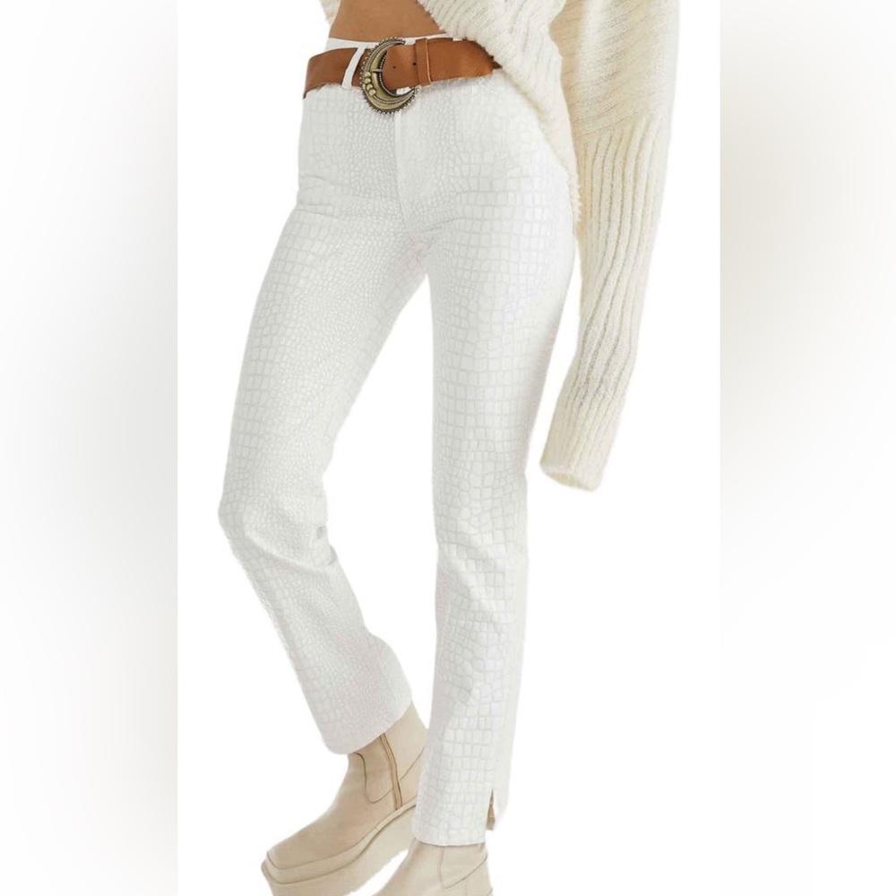 Free People lydia embossed slim straight leg jeans - leather crocodile